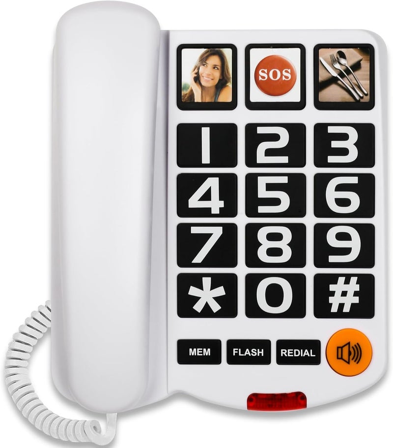 Sangyn Landline Phones for Seniors with Large Button Corded Telephone for Home with Amplified Loud Ringer Volume Adjustable One-Touch Dialing Big Button Telephones for Visually Hearing Impaired, White - Image 1